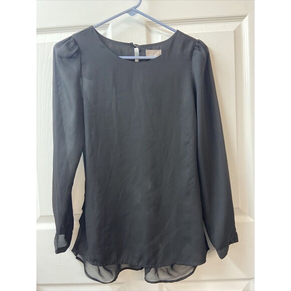 Everly Tops - Everly Top Womens Small Black Sheer Dressy Black Blouse Long Sleeve